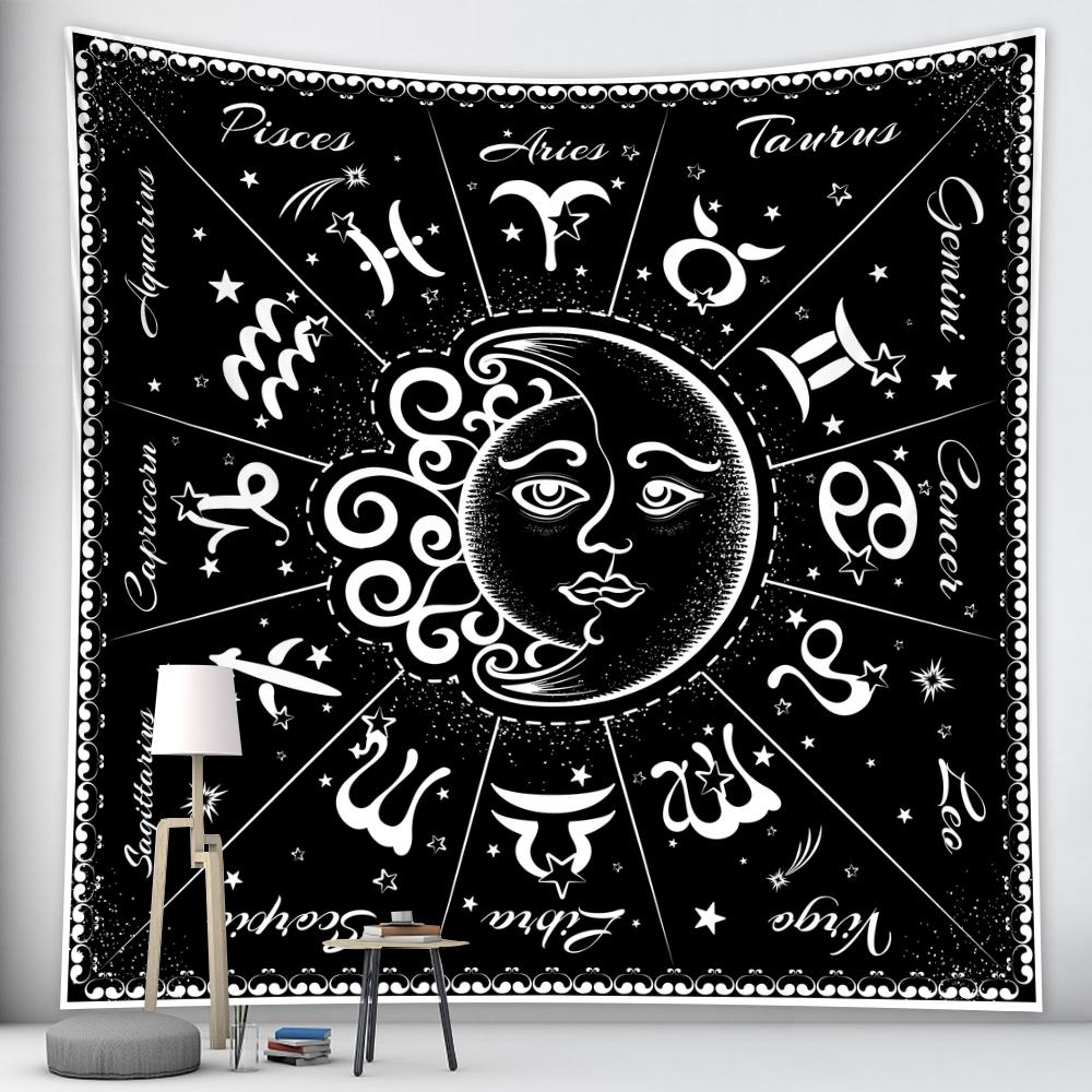 Mandala Black and White Sun and Moon Tapestry Mystical Witchcraft Divination Wall Hanging Hippie Wall Hanging Home Decoration