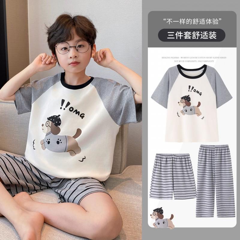 Boys Cotton Pajama Set Short Sleeve Sleepwear Cartoon Print Kids Home Wear Ages 8