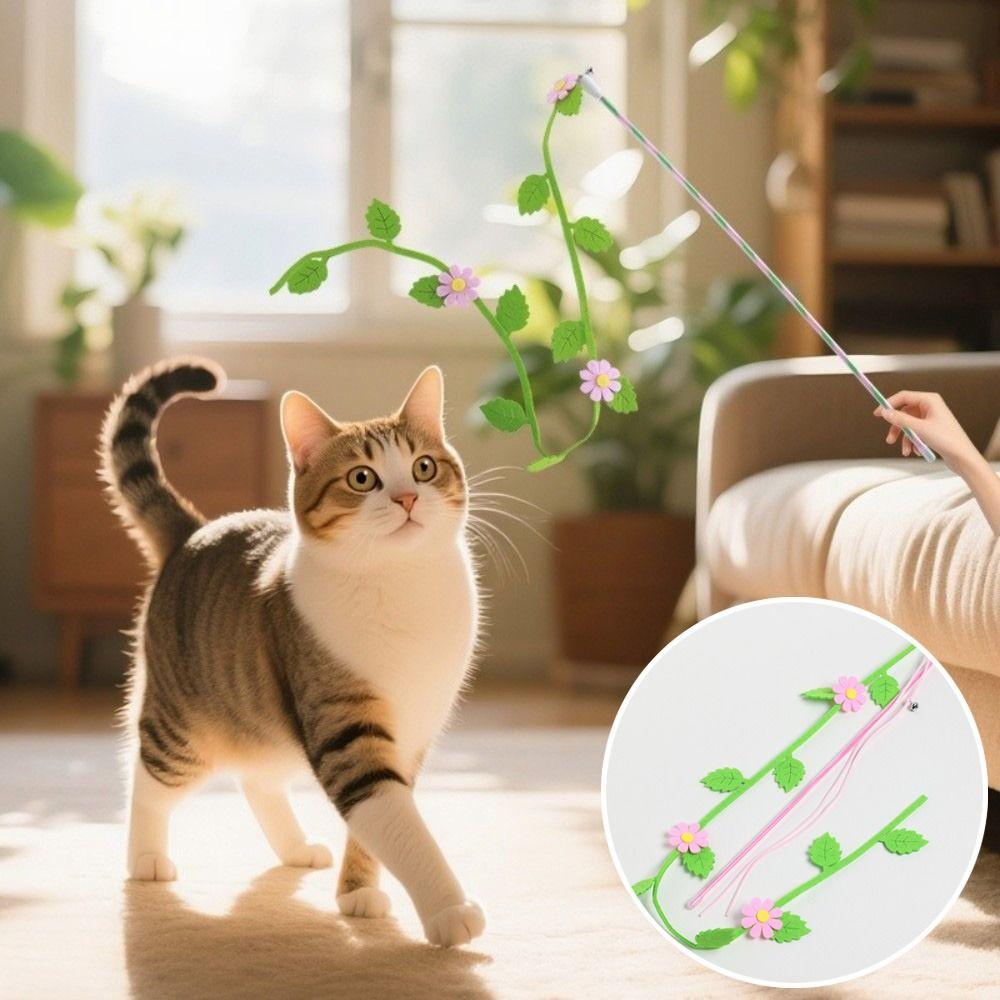 Felt Teaser Cat Wand Flower Leaf Shaped Cat Interactive Toy Cat Teaser Rod  Interactive Playing