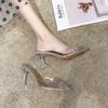 High Heel Sandals Women's Summer Ladies Shoes Rhinestone PVC Transparent Shoes Pointed Breathable Sexy Stiletto