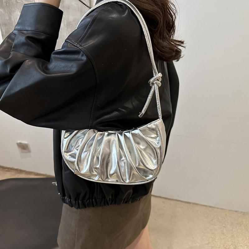 Модная и простая плиссированная однотонная сумка через плечо в виде облака, элегантная летняя женская сумка через плечо из искусственной кожи в форме полумесяца