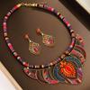 Trendy Colorful Ethnic Bohemian Necklace with Braided Rope and Inlaid Diamonds