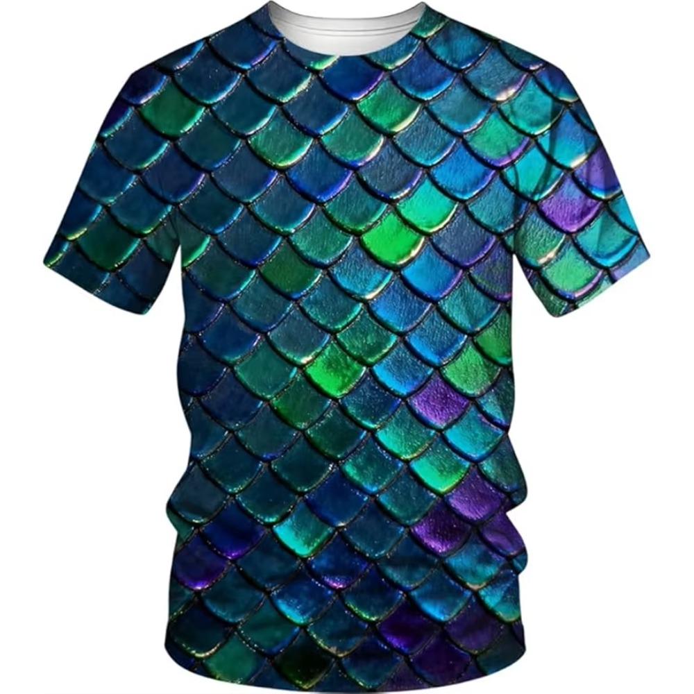 Colorful Scales 3D Printed Fashion T-Shirt Creative Colorful Personality Casual Comfortable Sports Versatile Oversized Short Sleeve T-Shirts