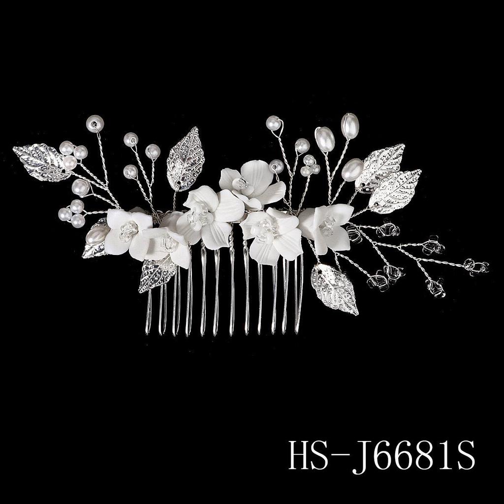 Сделанный вручную свадебный гребень для волос с цветком из жемчуга и страз и листьями