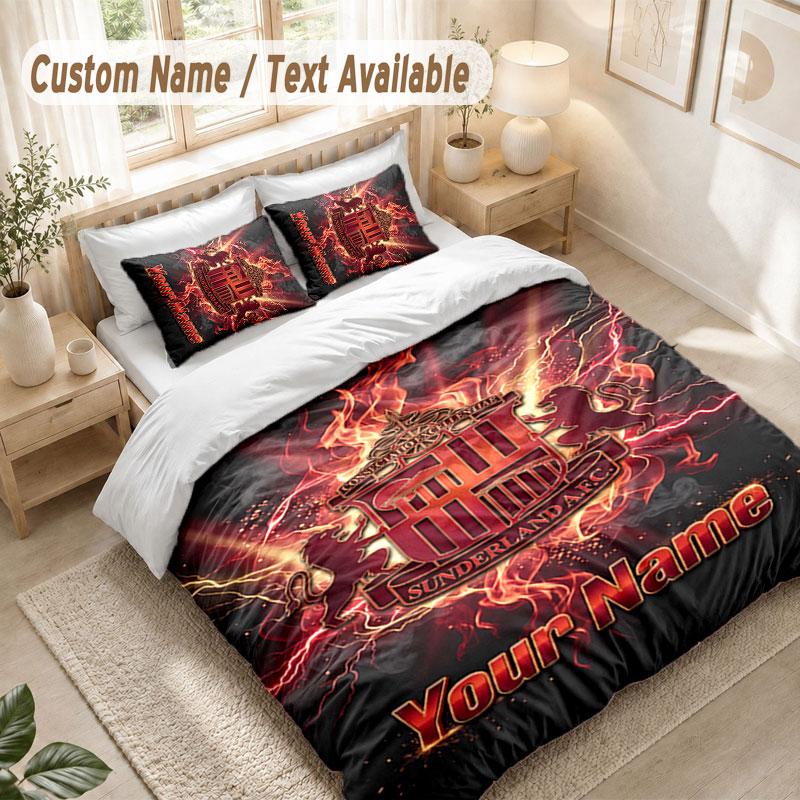 Custom Name Bedding Set 3 PiecesSunderland FC Print Duvet Cover + 2 Pillowcases Soft Bed Decor
