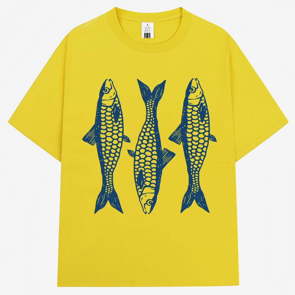 Y2k Sardines Pattern Printing T-shirt Summer Fashion Vintage T Shirts Oversized 100% Cotton Casual T Shirt Streetwear