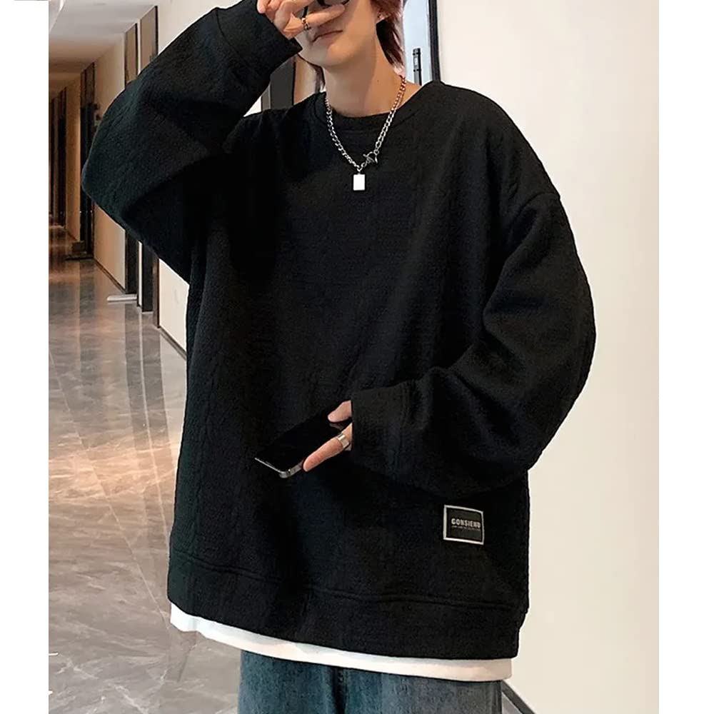 [Aaronlive] Мужская толстовка, длинный рукав, мужская футболка с круглым воротом, большой размер, популярная, толстовка-пуловер, повседневная, удобная, свободная,