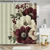 1 шт. 71x71 дюйм Цветочная шторка для душа - Большие бордовые и кремовые цветы с зелеными листьями, Полиэстер, стираемый в машине, Элегантная B