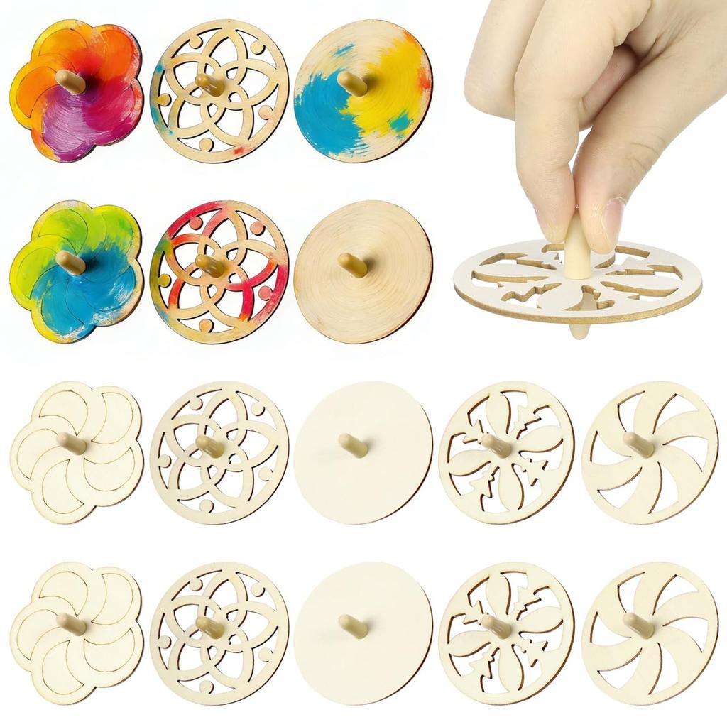 Toyvian Wooden Spinning Natural Fun Wooden Craft Traditional Elementary Spinning Set of 20 Tops, Hand-Spinning, Colorable, Unpainted, Wood, Kit,