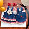Spring and Summer Denim Cherry Backed Dress Dog Dress Pet Clothes Cat and Dog Accessories