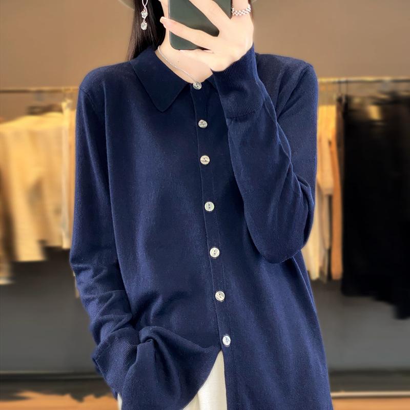 Осень и зима новый кардиган из камвольной пряжи с вязаным воротником-стойкой, рубашка-поло с лацканами, с верхней курткой, женский