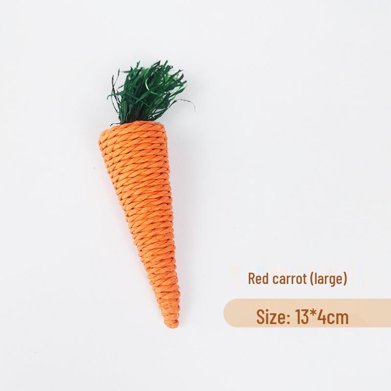 Pet Bunny & Cat Teething Toy - Woven Straw Carrot for Boredom Relief, Suitable for Guinea Pigs & Chinchillas.