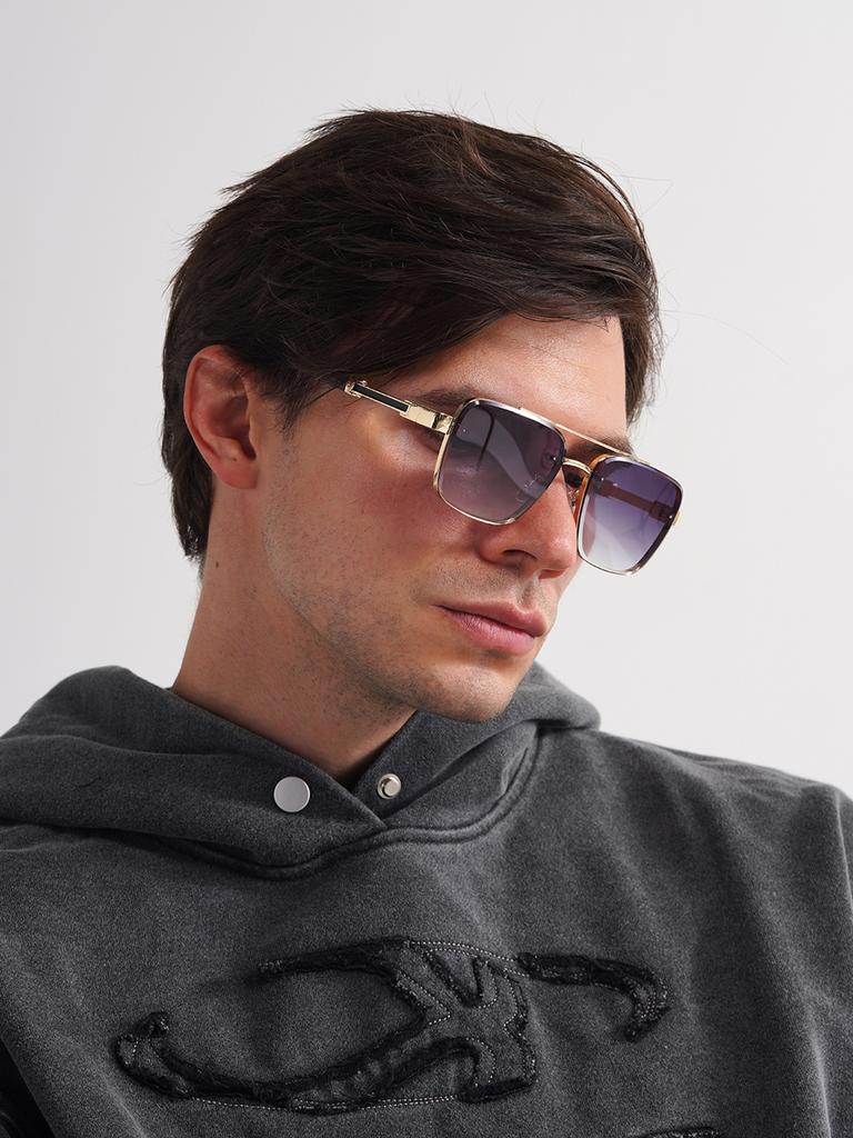 Ruiao Квадратные Мужские Дизайнерские Солнцезащитные Очки Металлическая Рама Градиентные Роскошные Очки UV400 Прямоугольные Авиаторы Солнцезащитные Очки для Мужчин