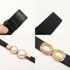Women's Black Thin Elastic Belt - Pearl Decor Stretch Waistband for Dresses Skirts Fashion Accessory