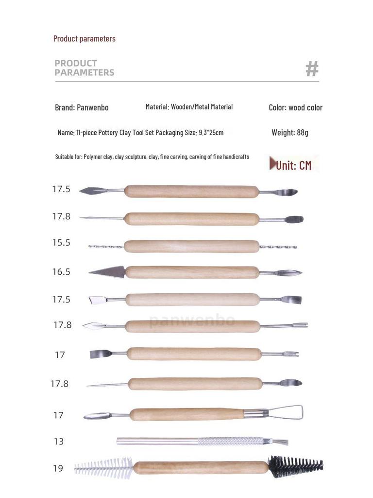 Набор из 11 деревянных инструментов для лепки из полимерной глины Panwenbo