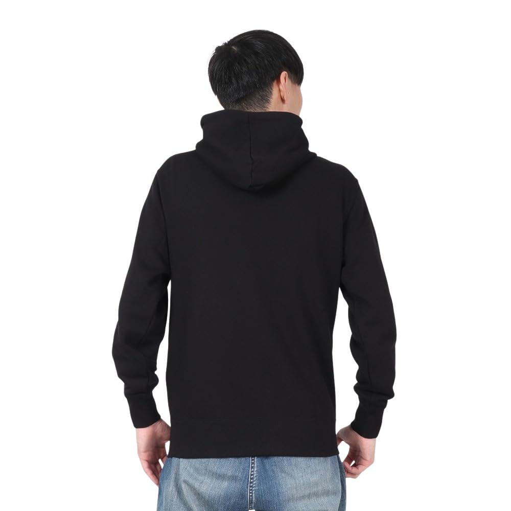 Champion Long Fleece Black Men's Full-Zip Hoodie, Sleeve, Lining, One-Point Logo, Basic, C3-W104Z,