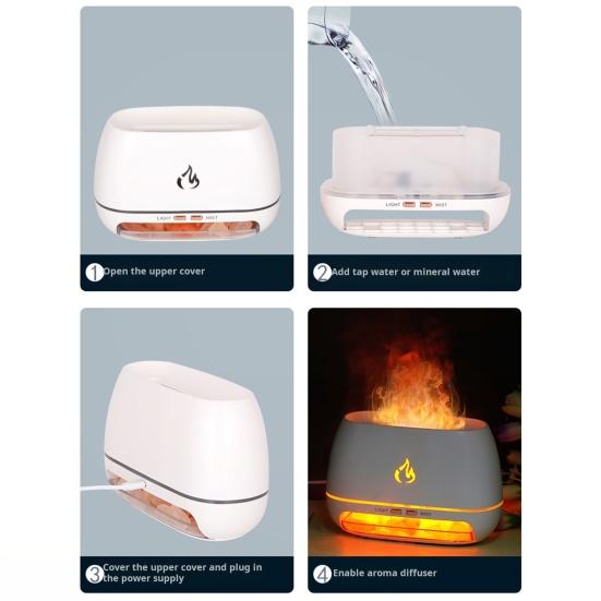 Настольный увлажнитель воздуха, диффузор эфирного масла с цветным светом RGB, реалистичный эффект пламени, диффузор аромата 3-в-1, лампа из соляного камня