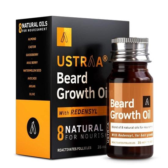 Ustraa Beard Growth Oil - 35ml - With Redensyl and 8 Natural Oils, Moisturizes & Nourishes, No Mineral Oil & Beard Wash Woody - 100 Ml