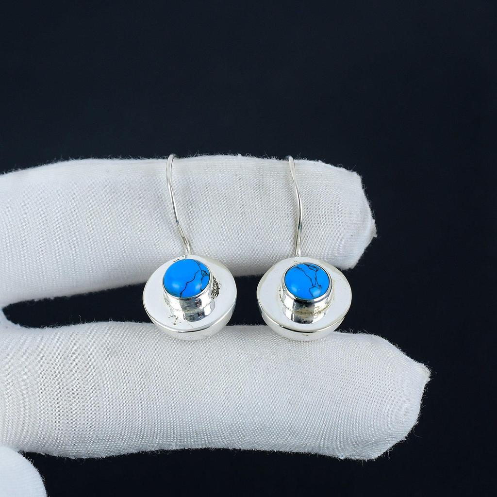 Серьги с натуральными бирюзовыми драгоценными камнями, серьги из стерлингового серебра 925 пробы, серьги-подвески из серебра ручной работы в стиле бохо, подарок на день рождения
