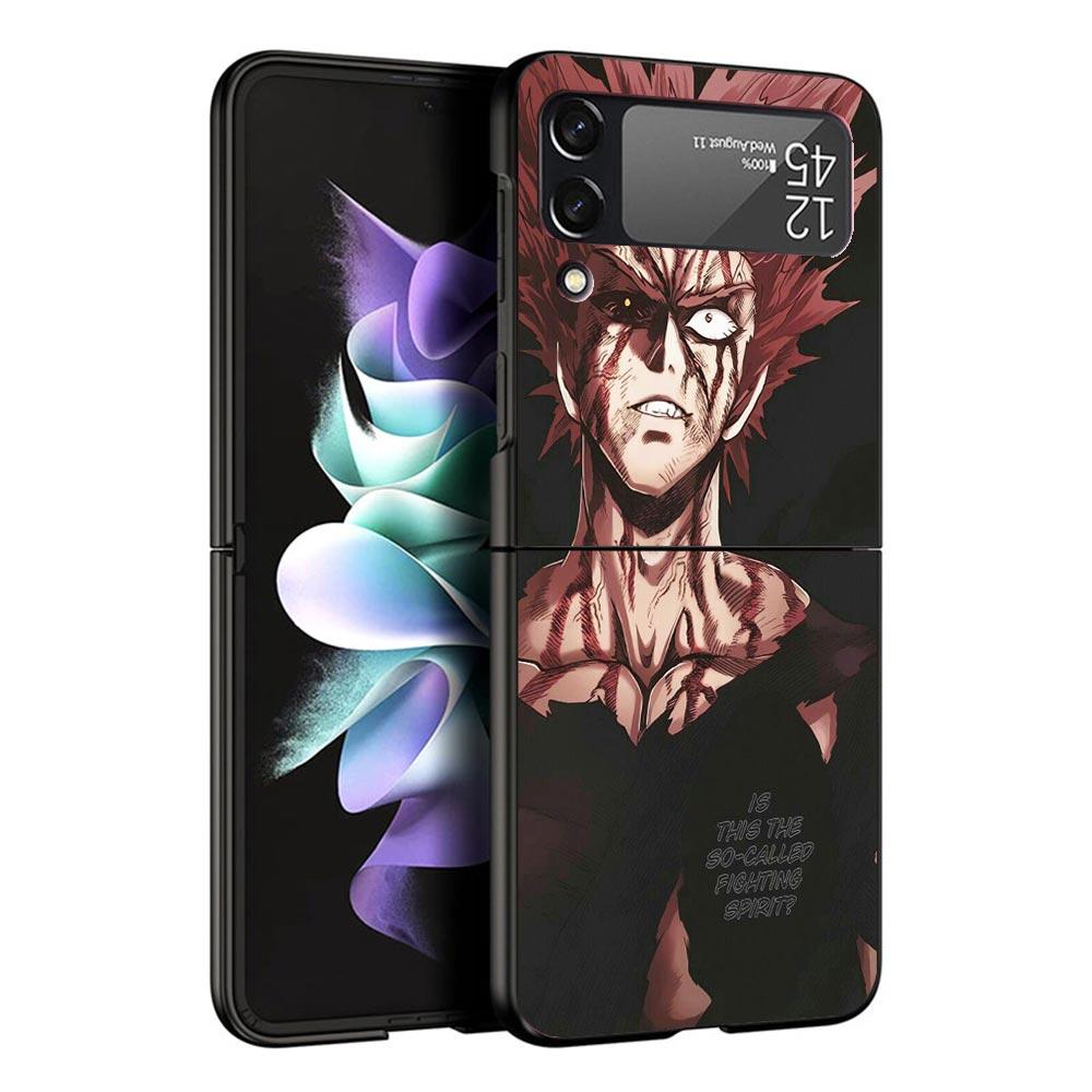 Чехол для телефона P-Punch-Man Garou Черный для Samsung ZFlip7 ZFlip6 ZFlip5 ZFlip4 ZFlip3 5G Жесткий Защитный Galaxy Z Flip 3 4 5 6 7
