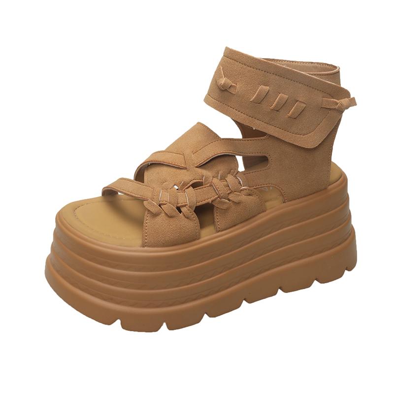 Мода 2025 Дизайнерские Женские Летние Кожаные Сандалии С Открытым Носком 8 См Платформа Клиновидные Кроссовки Женская Повседневная Обувь Пляжные Сандалии Дас Мульерес