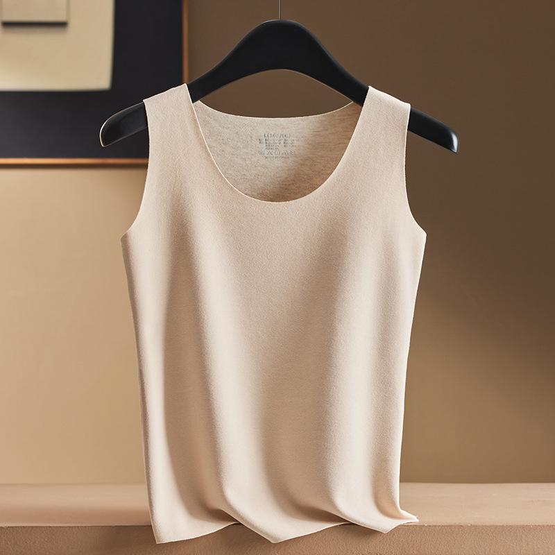 Women's Seamless Cashmere Silk Thermal Vest - Thick Velvet Warm Base Layer In Large Size