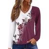 Women's Casual Fashion V-Neck Raglan Pleated Floral Print Long Sleeve Top