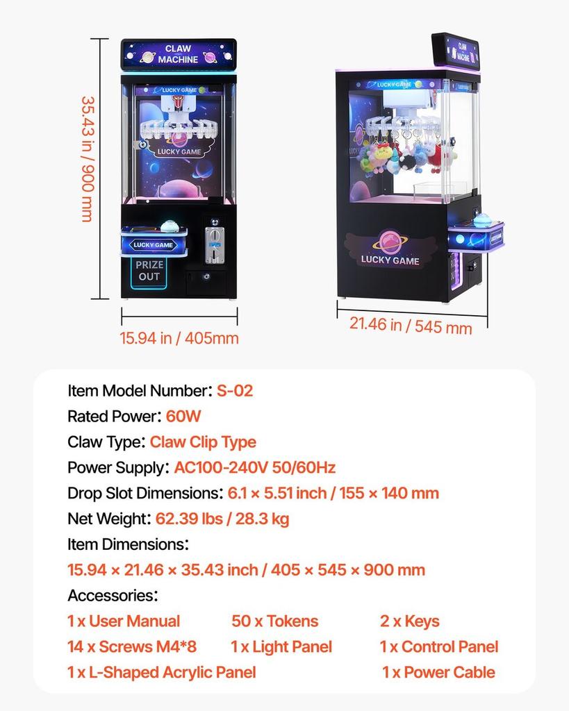 Claw Crane Machine, Medium-Sized Arcade Game Machine with Light & Sound, Adjustable Difficulty, Precise Toy Candy Grabber Prize Dispenser Vending Toy,