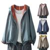 Women Spring Autumn Coat Hooded Drawstring Hem Long Sleeve Printing Loose Zipper Closure Jacket with Pockets Daily Wear Commuting Outerwear