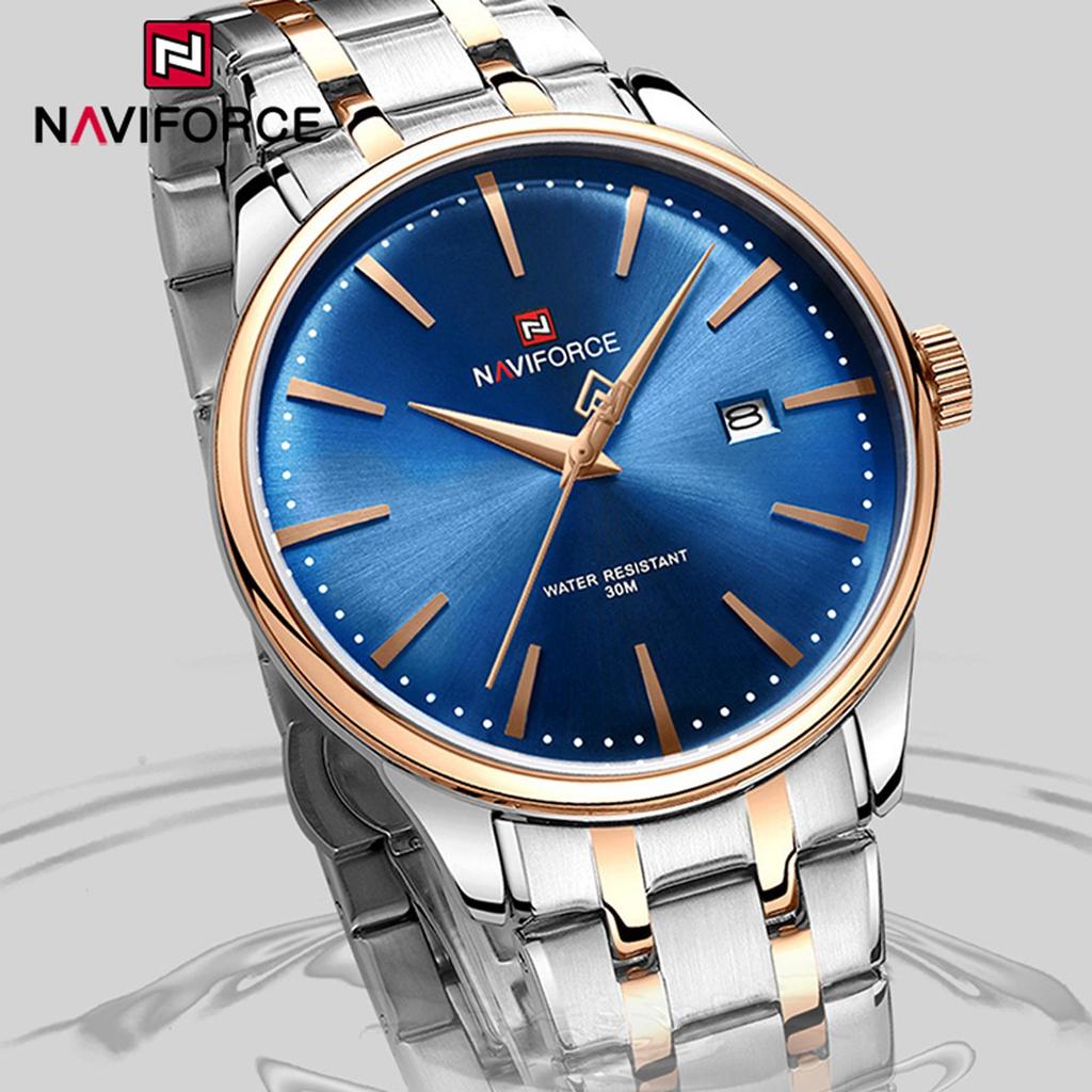 Naviforce Мужские часы из нержавеющей стали, водонепроницаемые деловые наручные часы с дисплеем даты, оригинальные кварцевые мужские часы