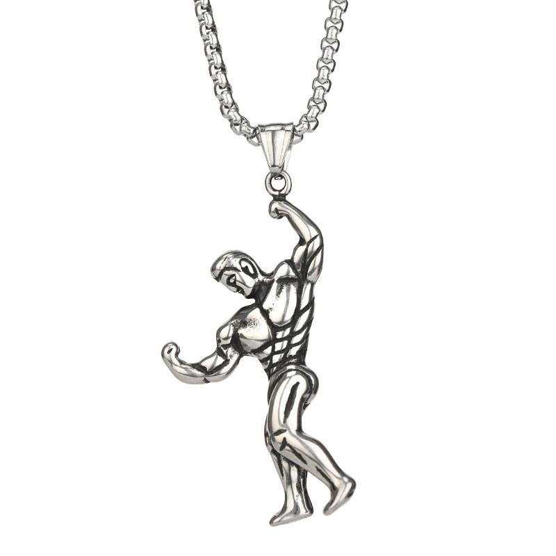 Стильная серебристая подвеска в виде мускулистого мужчины для мужчин в модном корейском дизайне