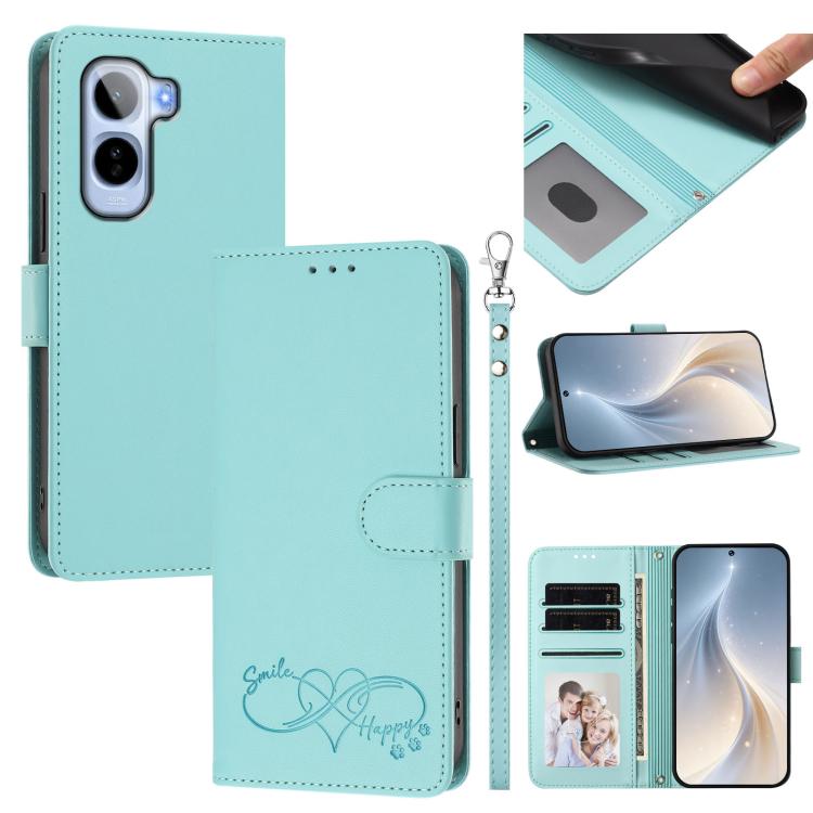 Happy Heart Pattern Magnetic Closure Vegan Leather Phone Case With Wrist Strap For vivo X200 FE