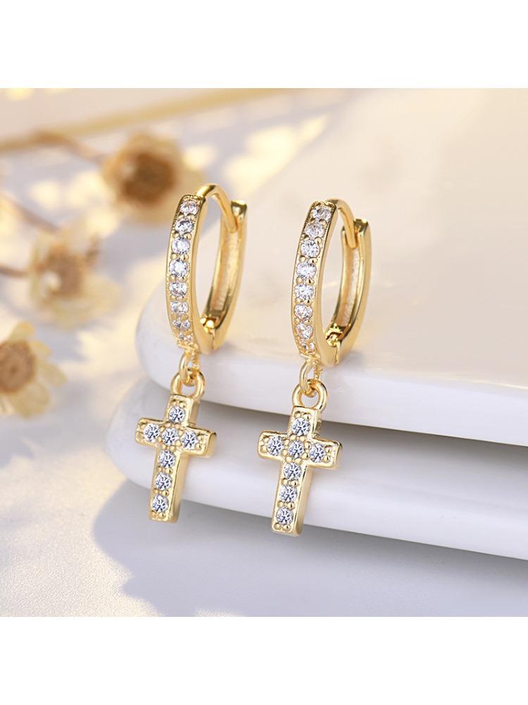 New 925 Sterling Silver Earrings Cross 5A Zircon Classic for Women Luxury Wedding Engagement Jewelry Earrings Party Gifts