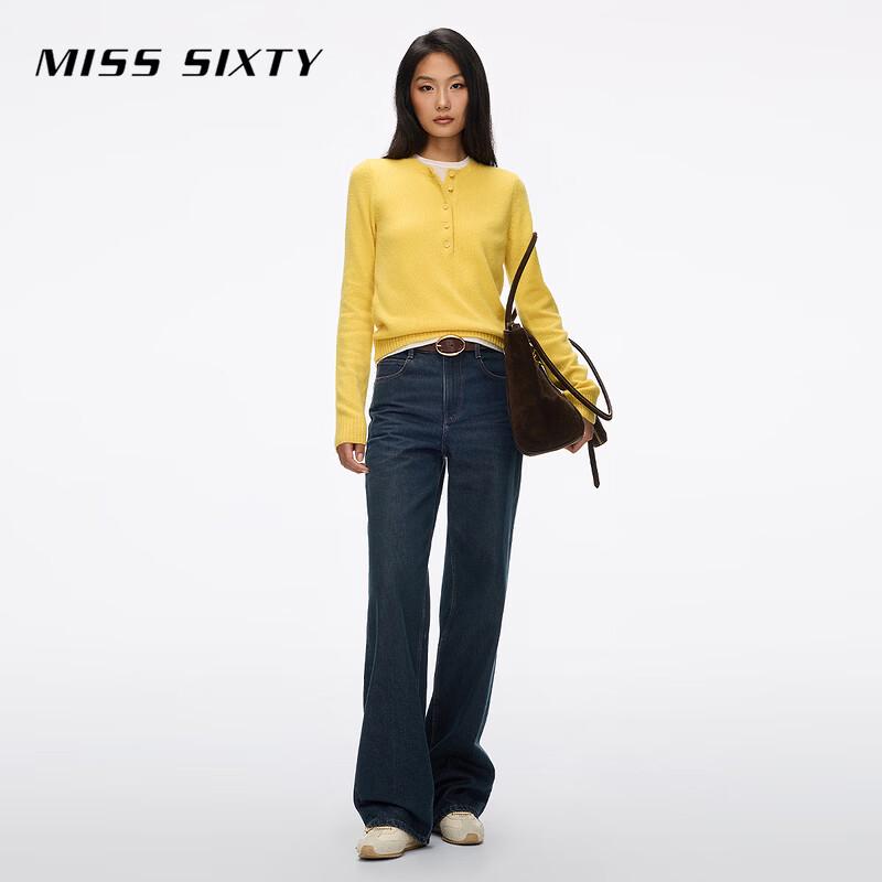 MISS SIXTY Women's Mock Two-Piece Henley Neck Cashmere Sweater