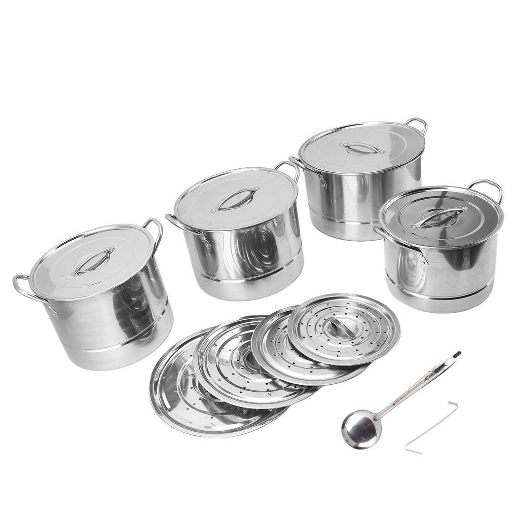4PCS Soup Pot Set Stainless Steel Multipurpose Sauce Pot Kitchen Cookware with 8 Lids for Cooking Steaming Stir Frying