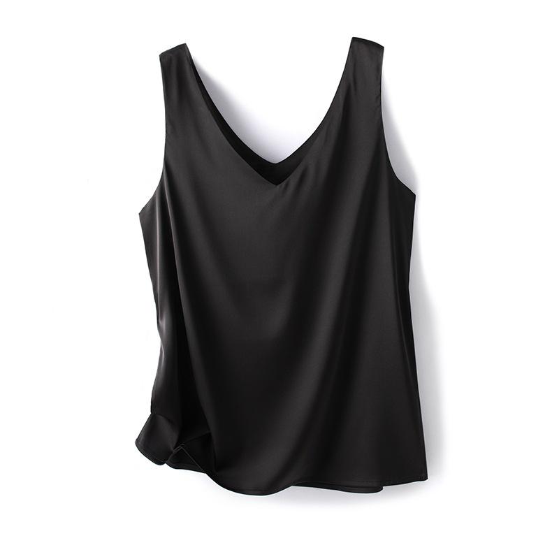 WTEMPO Женские блузки без рукавов с v-образным вырезом, элегантные шелковые атласные жилеты, женские летние 2023, повседневные свободные майки и майки, однотонные зеленые топы