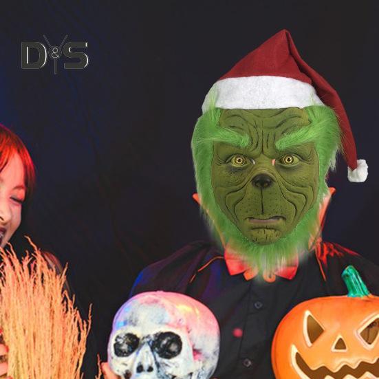 Christmas Face Cushion Realistic Latex Green Head Cover Santa Claus Cosplay Costume Christmas Party Accessories for Adults Teens