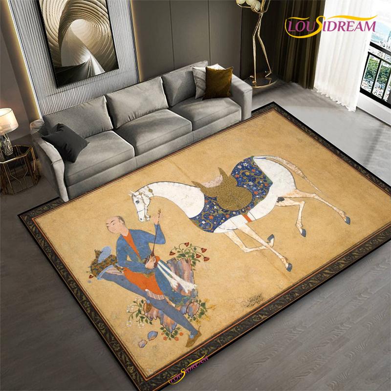 Мода Этническая Рамка Ковер Лошадь Домашний Декор Прямоугольный Ковер для Комнаты Черный Зеленый Оранжевый Гостиная Спальня Прикроватный Напольный Коврик для Стола