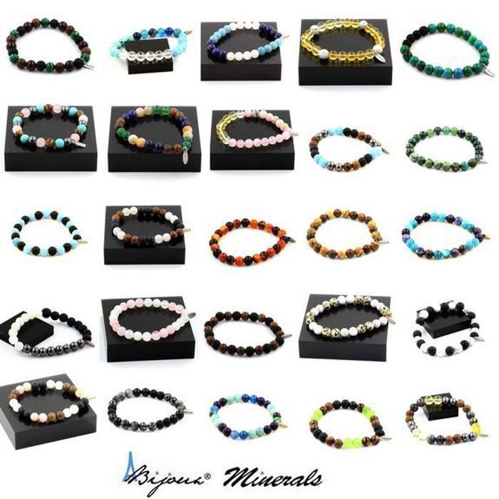 Stones and Minerals. Wooden Beads + Turquoise Bracelet 8 Mm. Made In France.