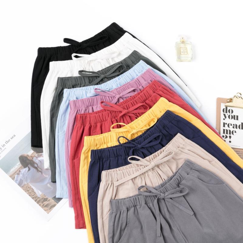Spring and Summer New Cotton and Linen Shorts Women's Outer Wear Thin A- Shown Wide Leg High Waist Slimming Plus Size Loose Casual Shorts for Women