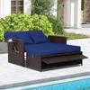 Садовая кушетка, комплект диван- loveseat из ротанга с регулируемой спинкой в 4 положениях, пуф для хранения, подушки, двойная кровать-шезлонг из ротанга