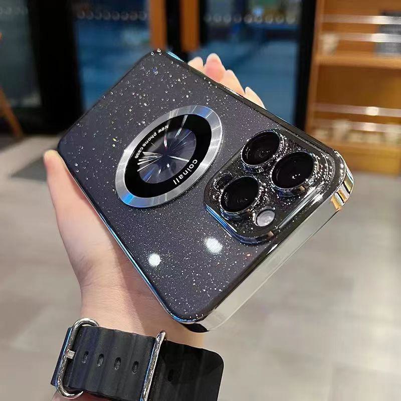 Ультратонкий чехол для телефона Apple 14ProMax с антижелтым блеском и магнитной пудрой, подставка для iPhone13/15 — для женщин.