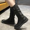 Женские зимние ботинки средней высоты, однотонные, с круглым носком, на молнии, на платформе, водонепроницаемые, модные ботинки