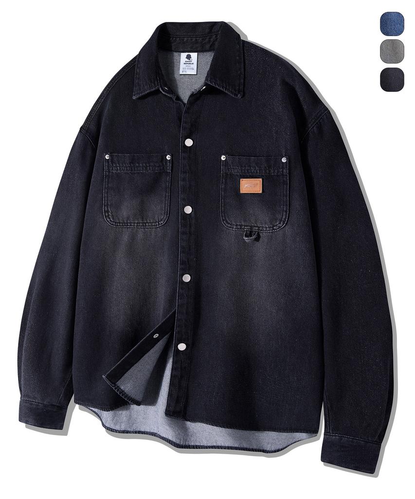 GHOST REPUBLIC Vintage Washed Double Pocket Denim Shirt 3 Colors Gls-716