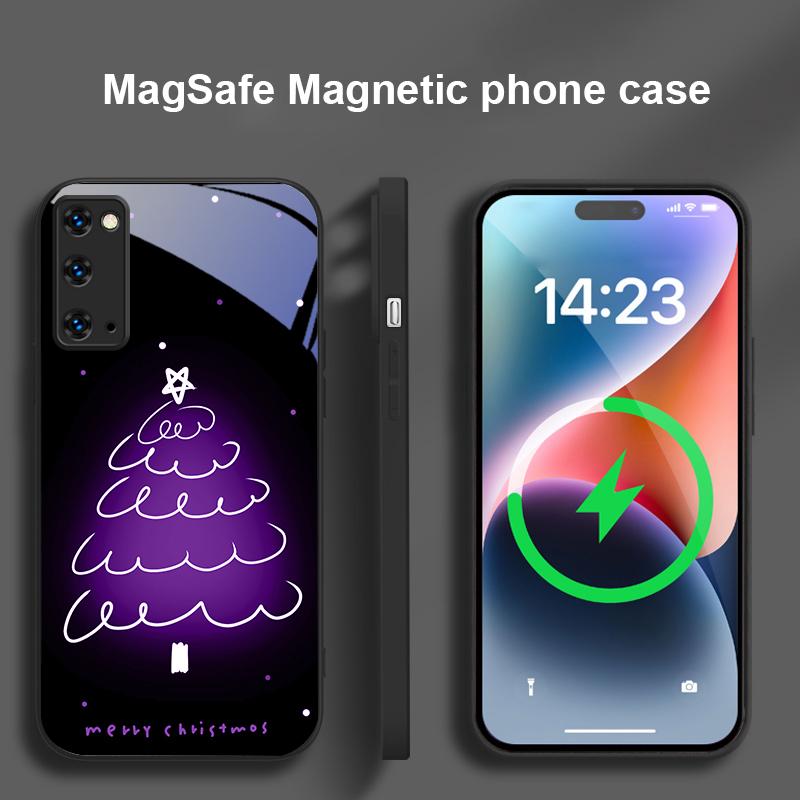 Белая линия Рождественская елка Для Magsafe Samsung S25 S25 Edge S25Ultra S8 9 10 20 S21 Pro 22 Plus S23 FE S24 Ultra Стеклянный чехол для телефона
