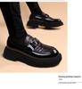 Men's Black Patent Leather Formal Shoes: High-End, Thick Sole, Height-Increasing, Breathable, Casual, Handcrafted.
