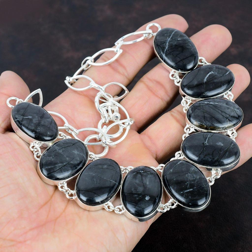 Picasso Jasper Necklace Handmade Gemstone Necklace 925 Sterling Silver Necklace Adjustable Chain Necklace Picasso Jasper Jewelry For Gifts