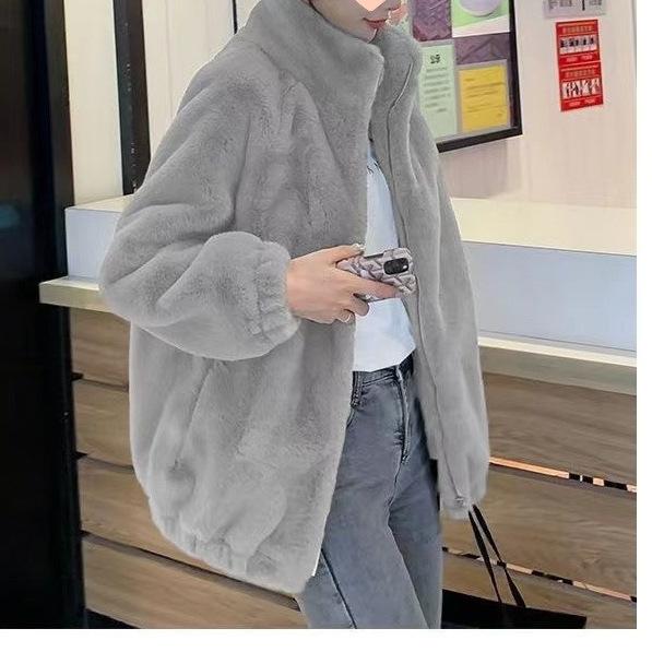 Куртка из толстого двухстороннего флиса большого размера, флисовый теплый меховой топ, новинка осени и зимы, кардиган с воротником-стойкой, свободный коралловый флис