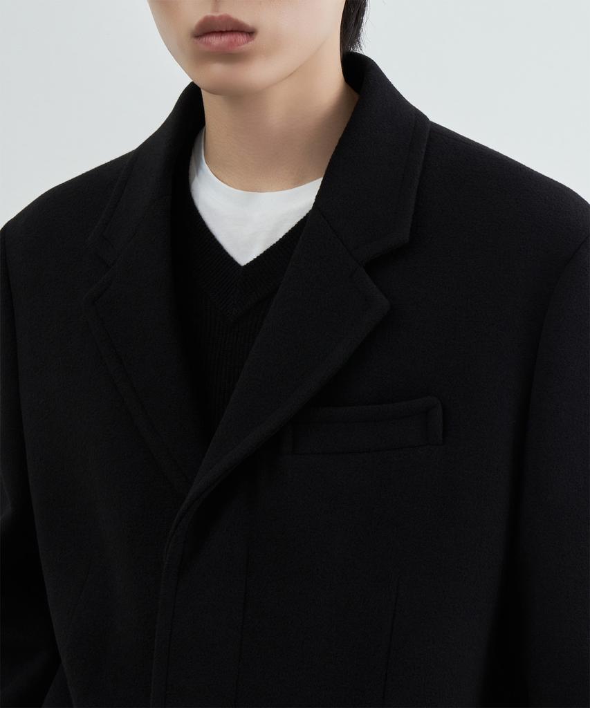 Musinsa Standard Меланжевый oversized короткий блейзер из смесовой шерсти [Черный]