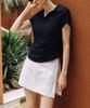 OBER GOLF Draped Open Collar Top (Black)